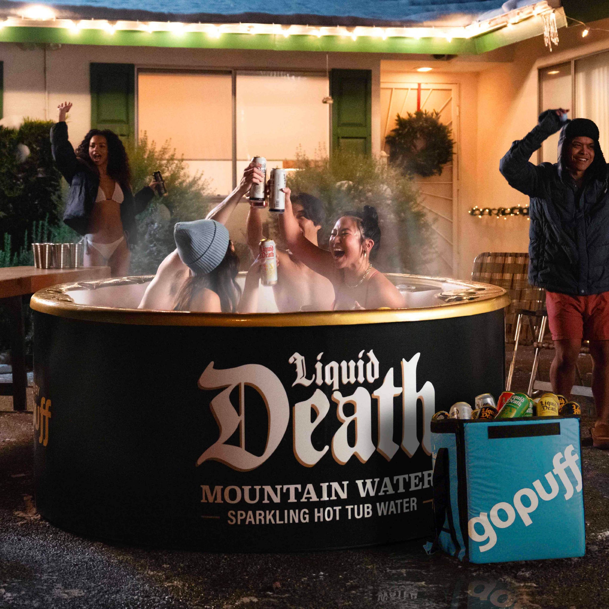 Liquid Death x Gopuff Hot Tub