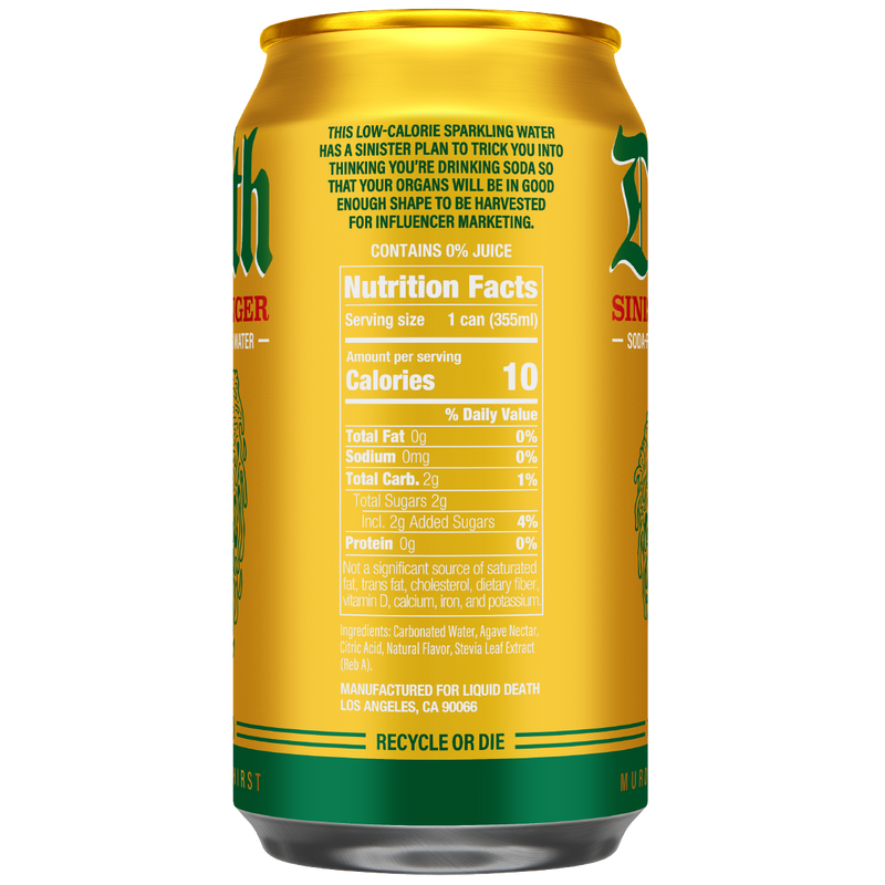 Sinister Ginger — back of can 12oz