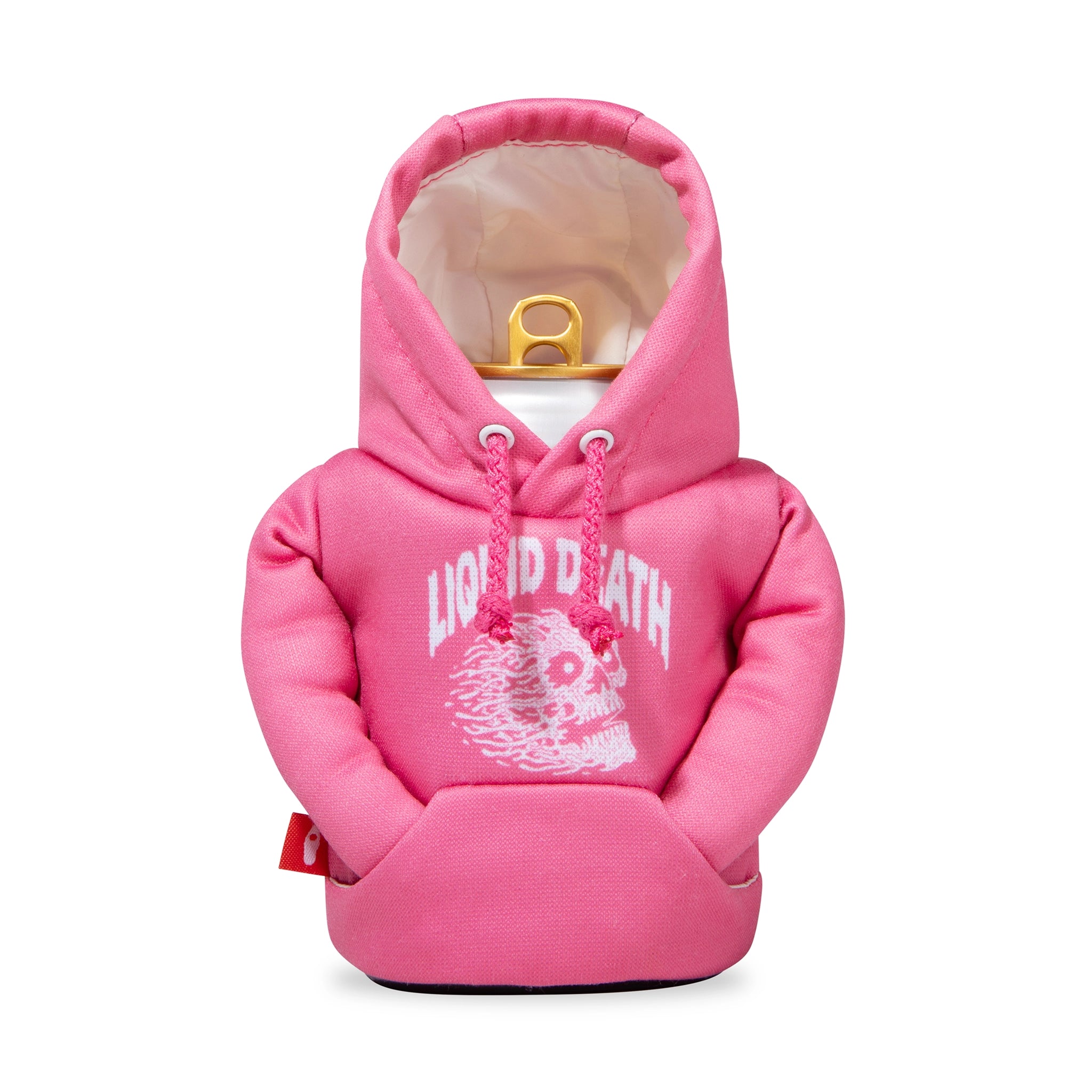 LDxPuffin Koozies Pink Hoodie Front Hood  Up