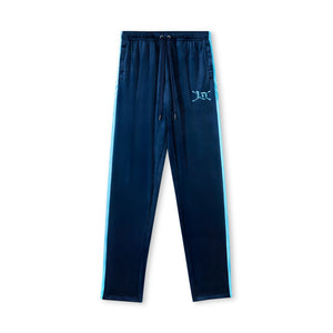 Navy blue pants with a logo on a white background