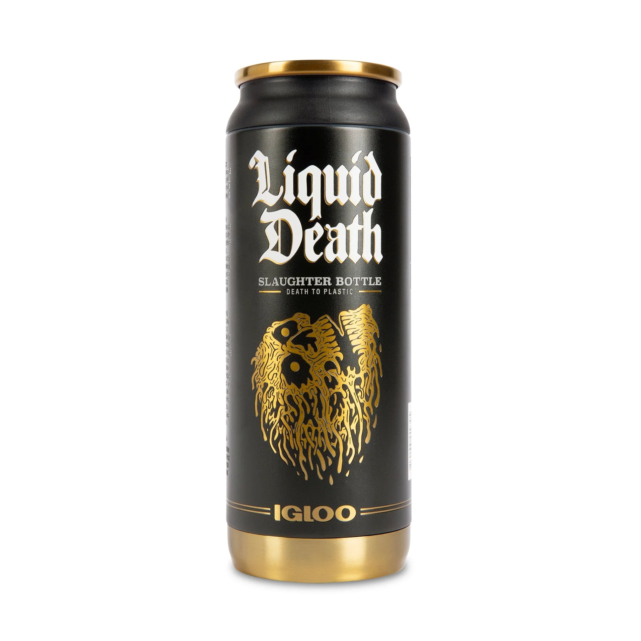 Liquid Death x Igloo Reusable Slaughter Bottle — Black/Gold — front