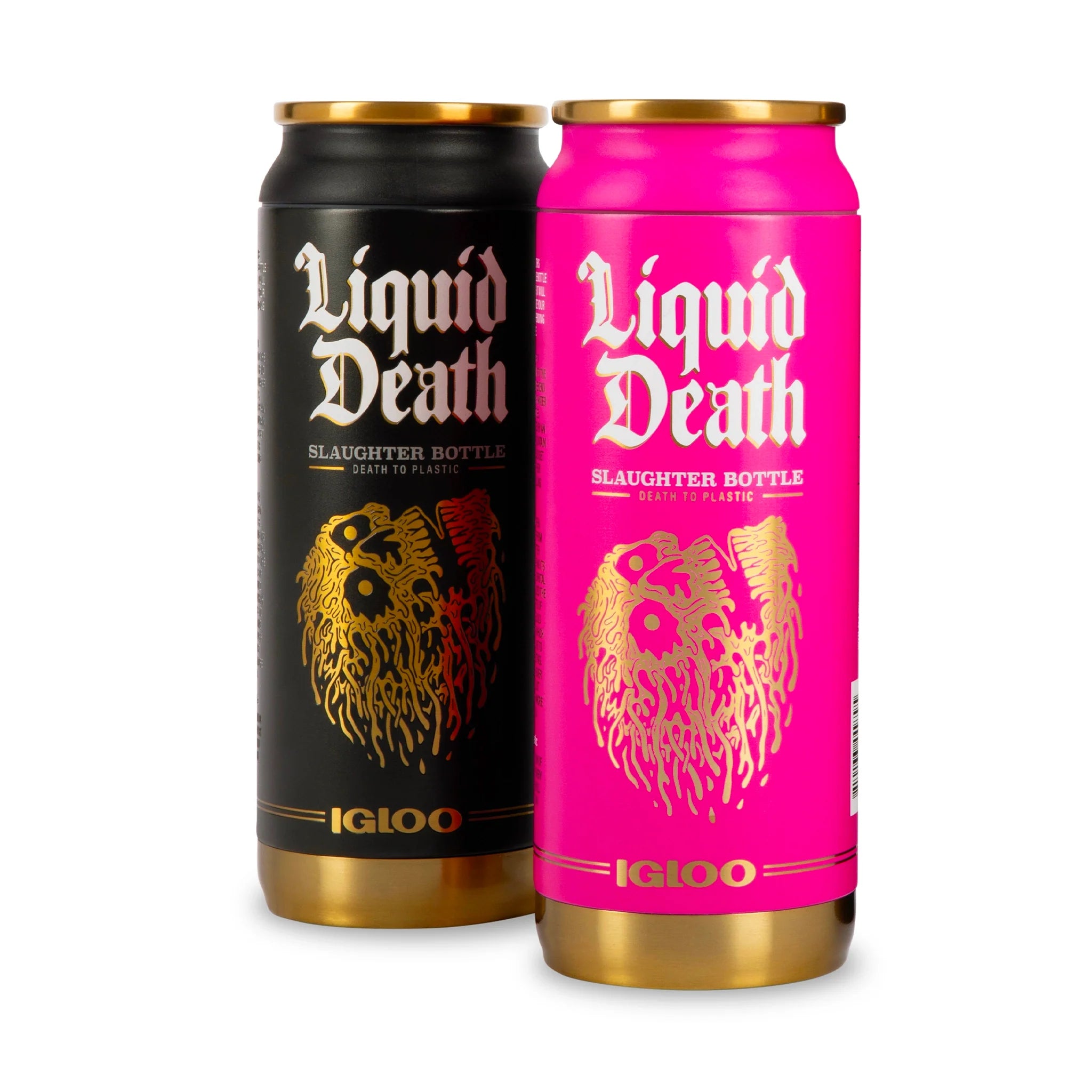 Liquid Death x Igloo Reusable Slaughter Bottle — Black/Gold and Pink