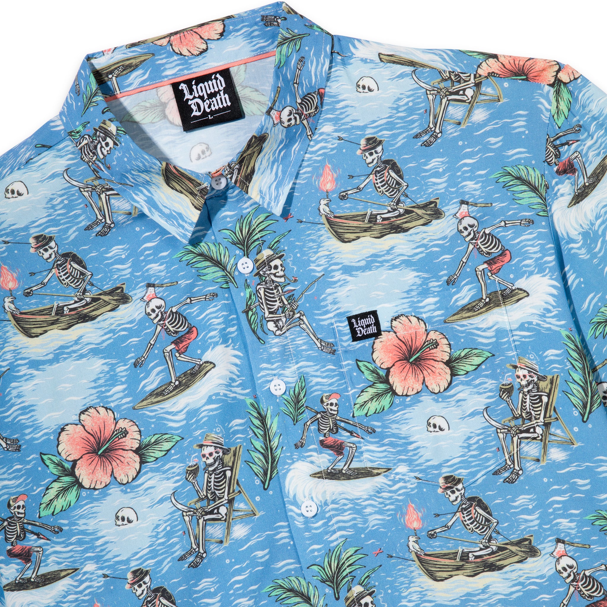 Tiki Torture Button-Up — labels closeup