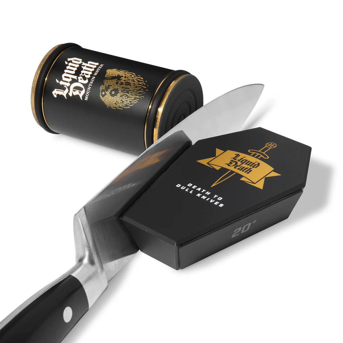 LD x Tumbler Knife Sharpener — Black/Gold — sharpening closeup