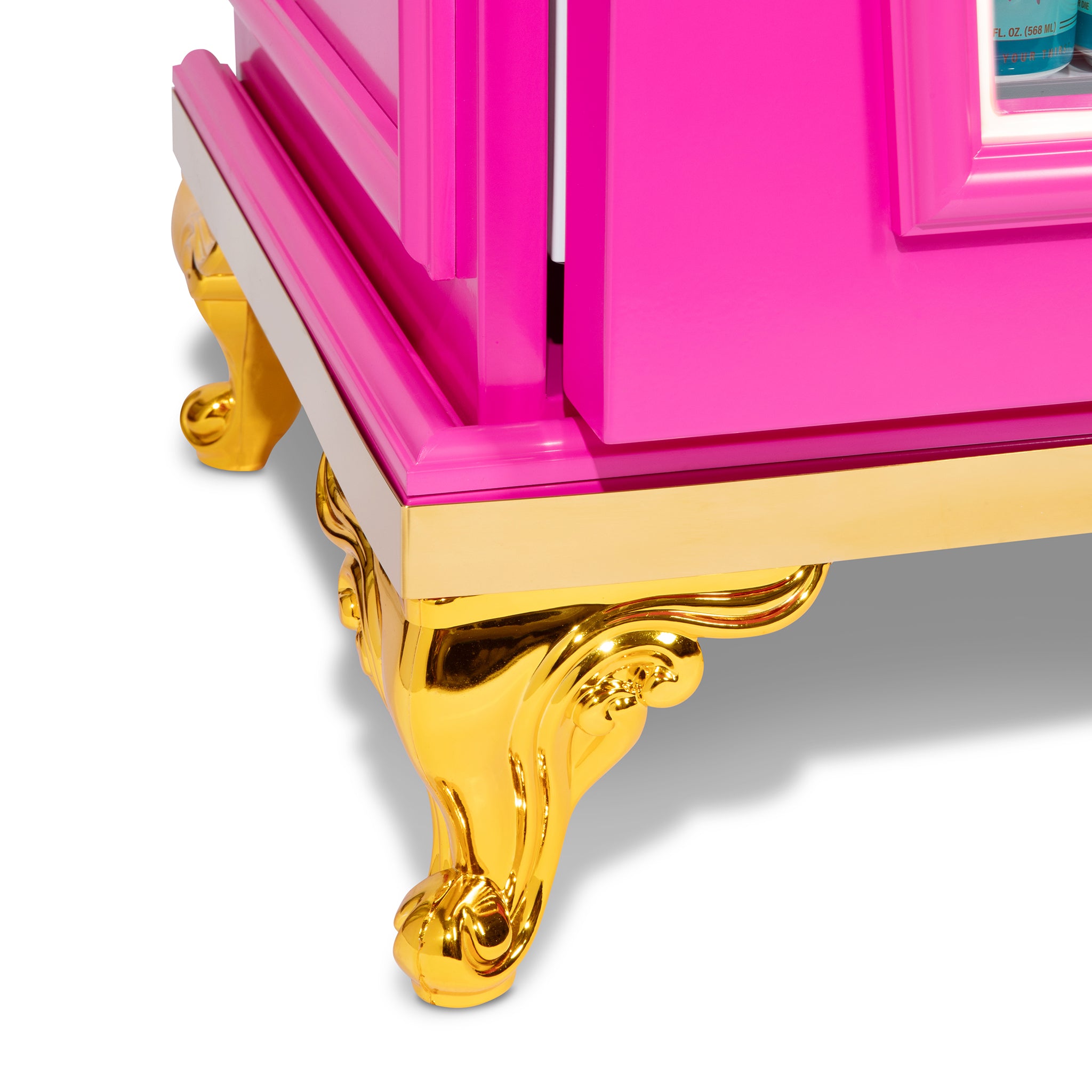 Close-up of the Dreamy Death Mini-Fridge gold trim and decorative feet