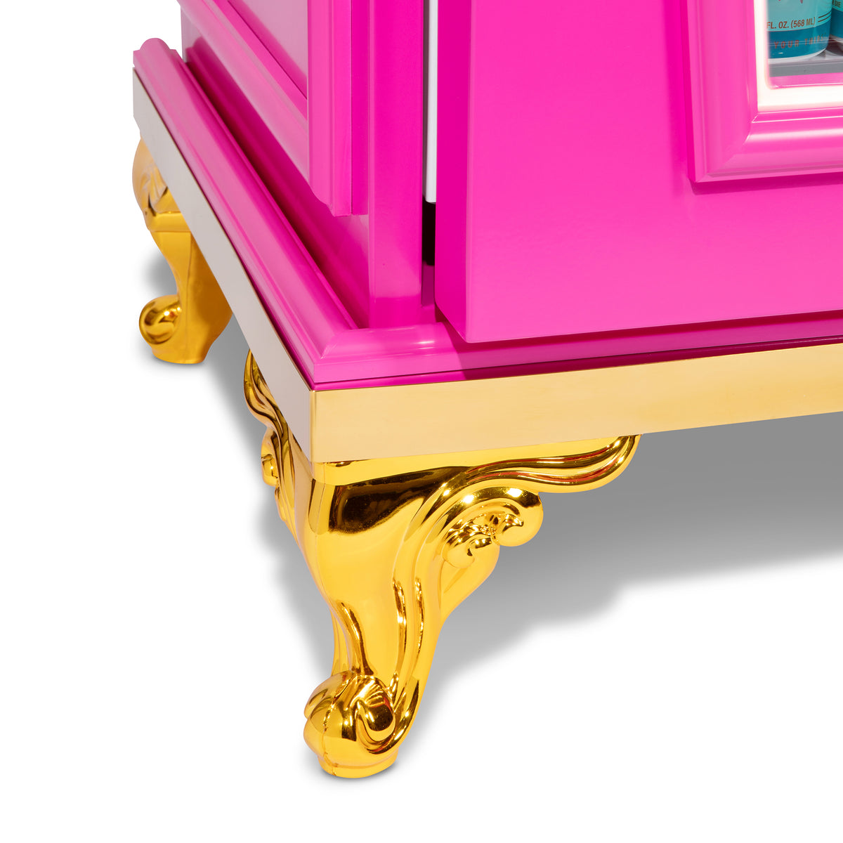 Close-up of the Dreamy Death Mini-Fridge gold trim and decorative feet