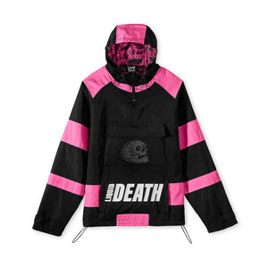 Black and pink jacket with 'Death' text on a white background
