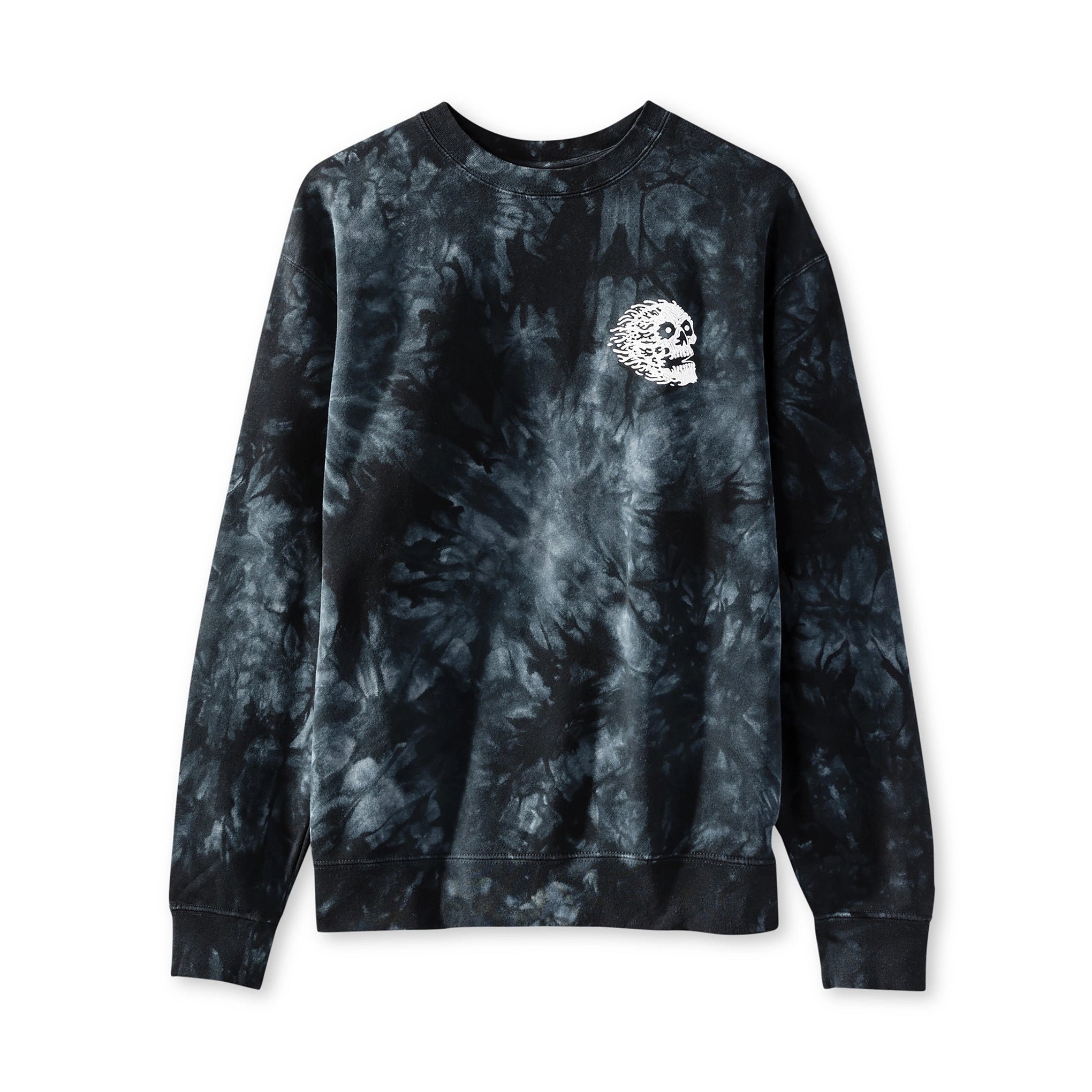 Tie-dye sweatshirt with a small graphic on a white background