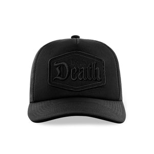 Black cap with 'Death' logo on a white background