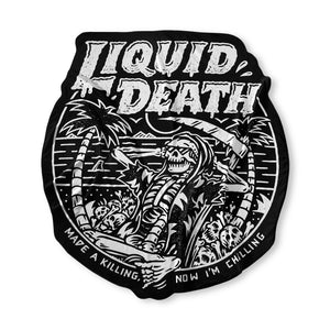 Black and white graphic design with a skeleton, and text. Beach Towel 