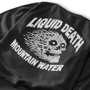 Black sweatshirt with a white embroidered detail on a white background