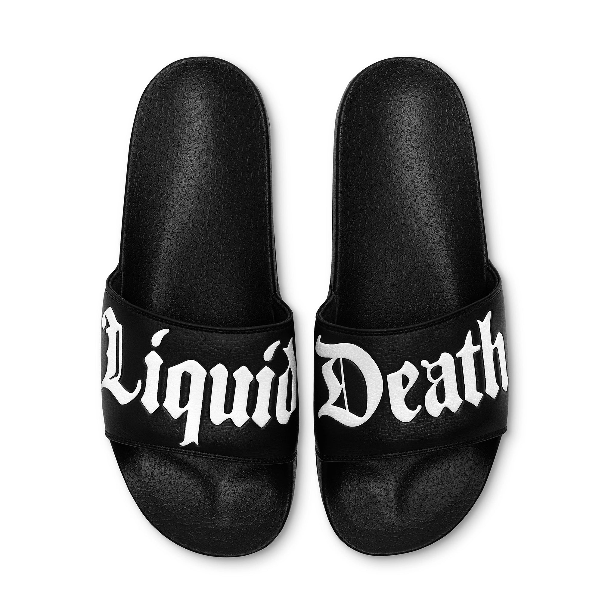 Black slides with 'Liquid Death' text on a white background