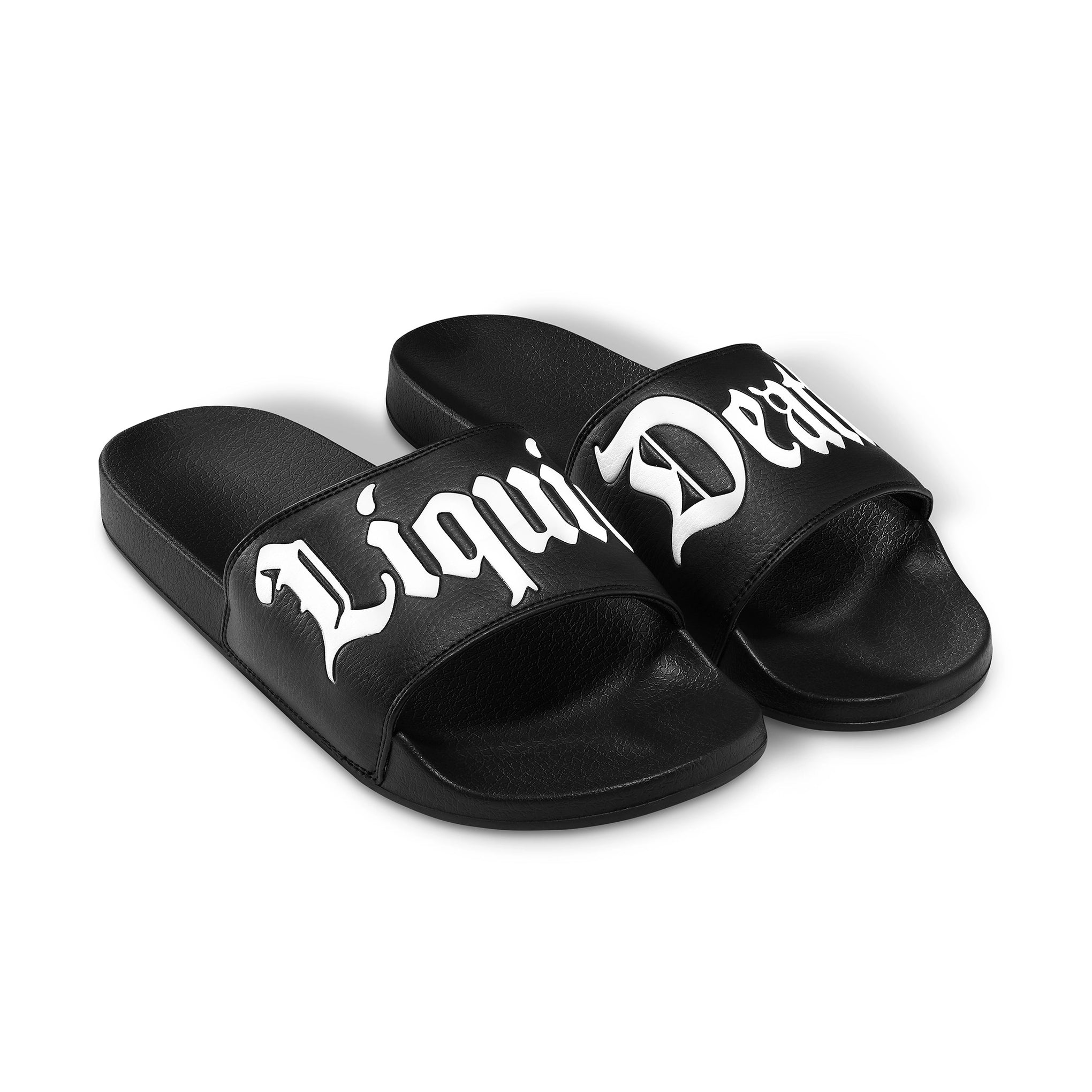 Black slides with 'Liqui Death' text on a white background