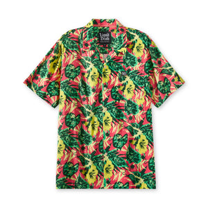 Colorful tropical patterned shirt on a white background Front