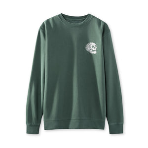Green sweatshirt with a white skull design on a white background Front