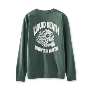 Green sweatshirt with a white skull design on a white background Back