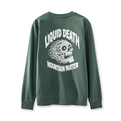 Green sweatshirt with a white skull design on a white background Back