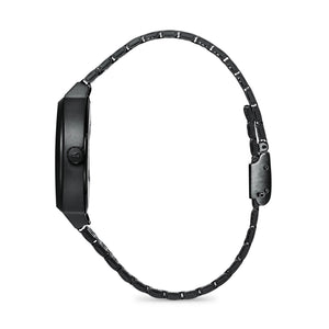 Black watch strap on a white background